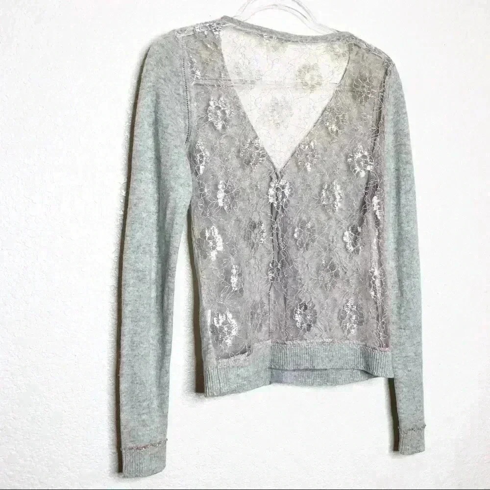 Cashmere and Lace Grey Blushed Pink Cardigan - Picture 5 of 12